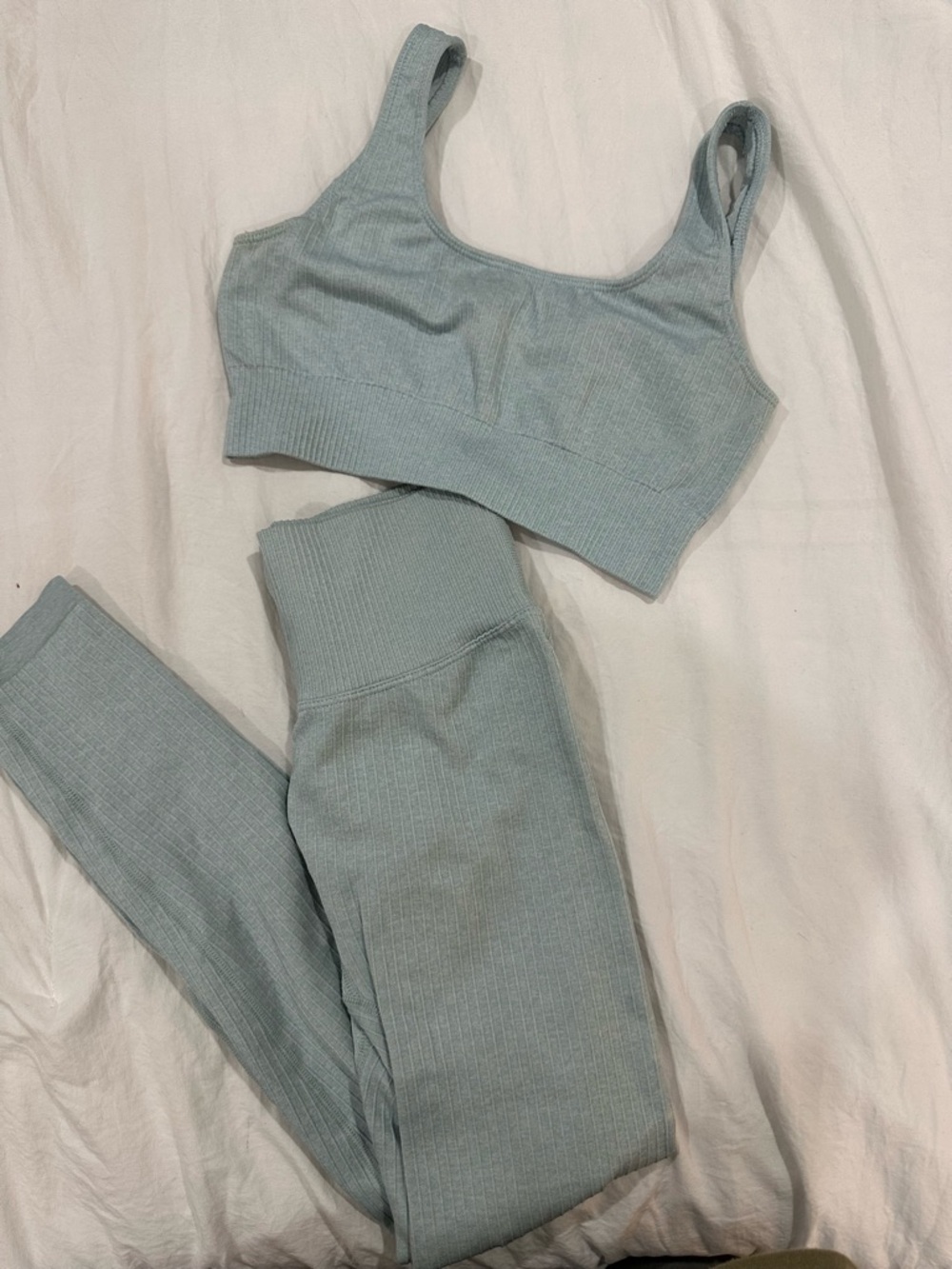 Ribbed Sports Bra & Leggings Set in Mint Blue